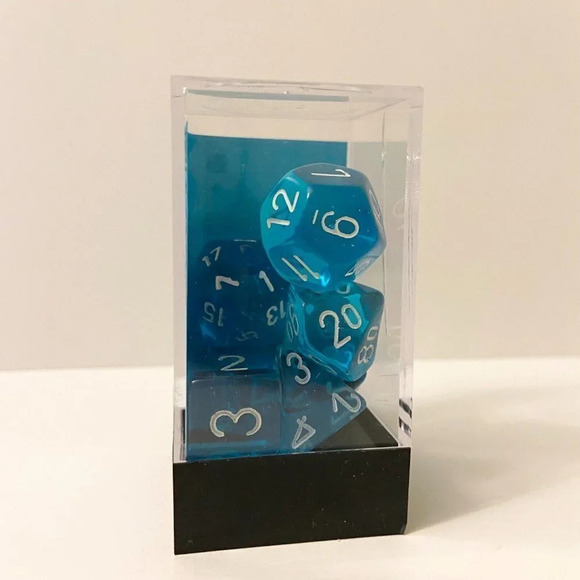 Chessex 7 Polyhedral Dice  Set Translucent Teal White CHX 23015 Cracked Case - Picture 6 of 11